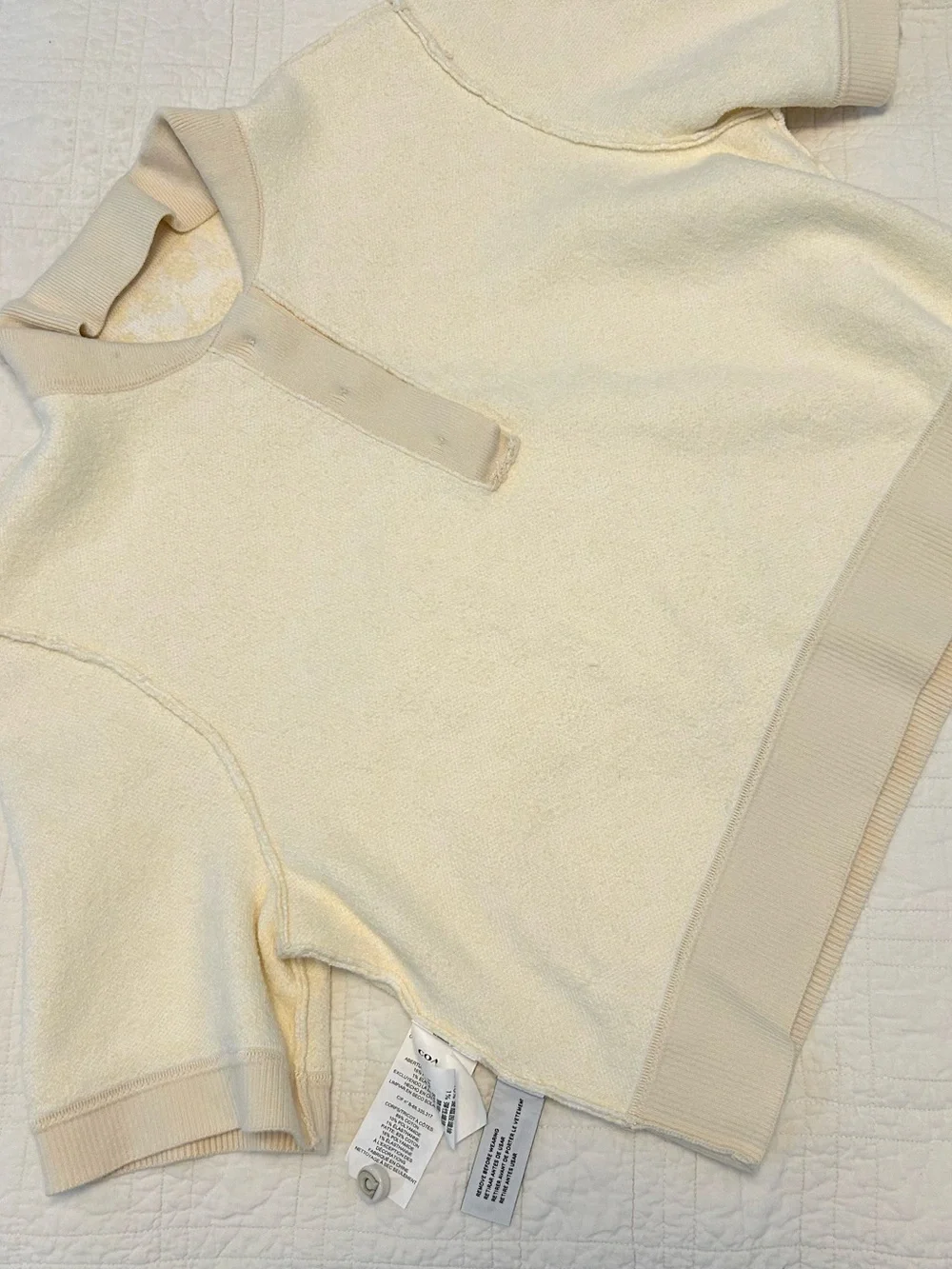 NWOT Coach Sporty Cropped Polo in Soft Cream Cotton Blend Jacquard.